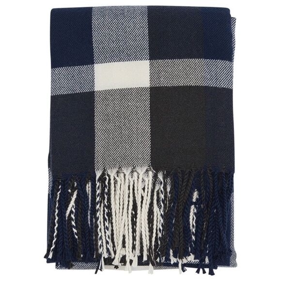 ❤️‍🔥HP❤️‍🔥 Plush Apparel Blue & White Ultra Soft Fringe Scarf - Picture 3 of 8